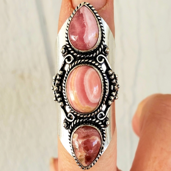 New Rhodochrosite 925 Silver Statement Ring. - Picture 4 of 16